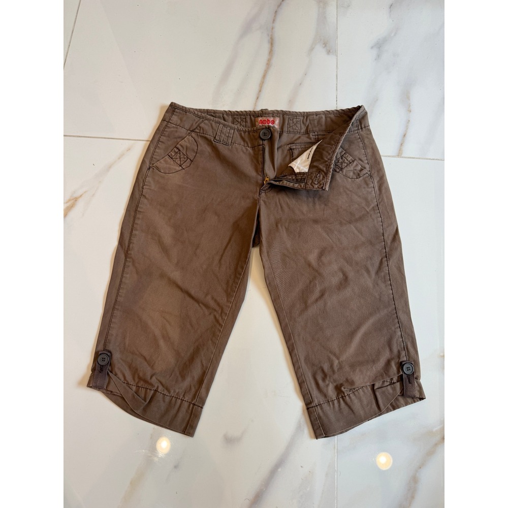 No Boundaries Mens Brown Cotton Cargo Capri Shorts Cinch Back Y2K NB37J635 Size9